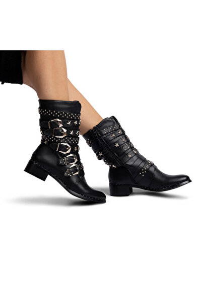 Sofia Store Ghete dama lungi din piele ecologica cu catarame si tinte Bela