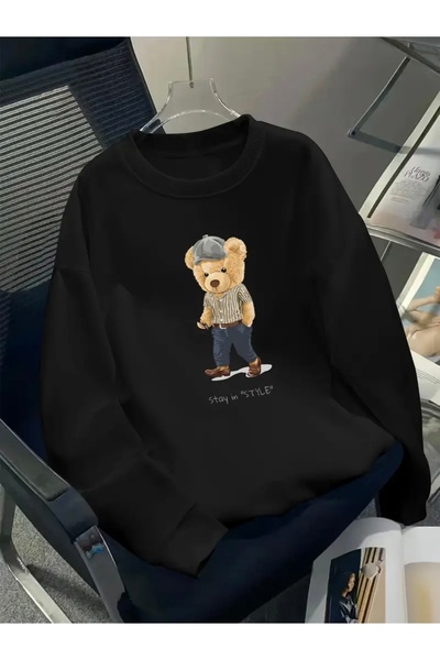 FUFLUNS Stay in Style Bear Printed Oversize Unisex Women/Men Crop Neck Sweats...