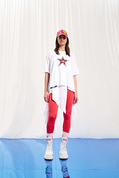 VDR تونيك غير متماثل مطرز باللون الأبيض 17236