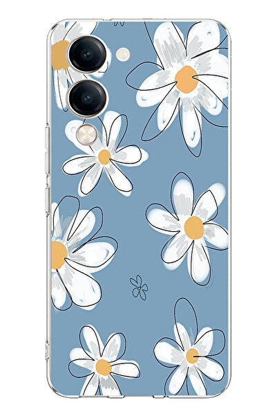 TechTree حافظة سيليكون متوافقة مع هاتف Vivo Y04 باللون الأزرق ديزي جاردن مطبوع