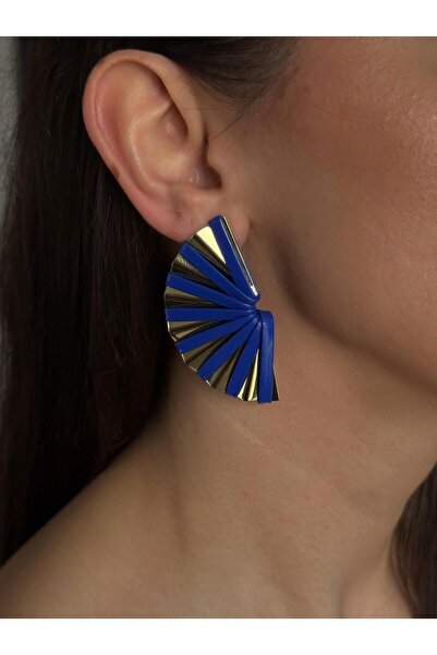 Luseda أزرق بلون الكوبالت أقراط مروحية باللون الأزرق الداكن والذهبي