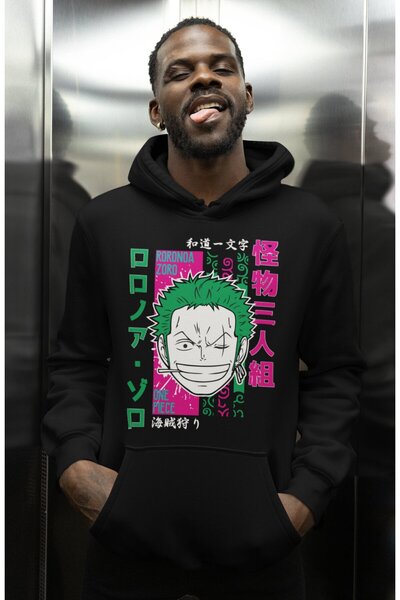 SEVBANO هودي رورونوا زورو ون بيس مطبوع للجنسين قصة فضفاضة بشخصية أنمي