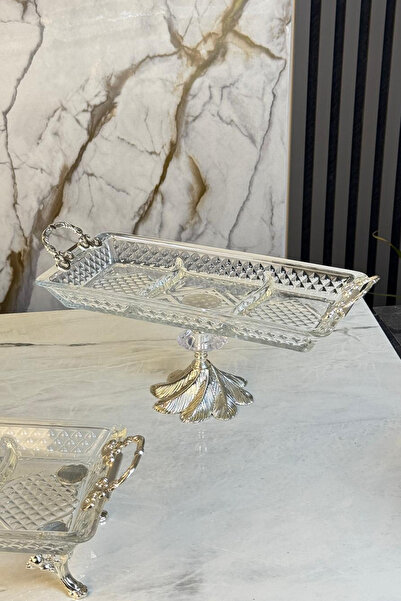 MAY HOME Ayaklı Kulplu Servislik & Kurabiyelik İkramlık Cam Sunumluk