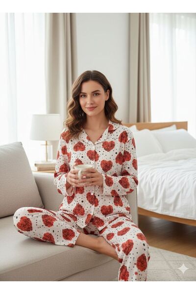 Silona Homewear Set de pijamale cu guler tip cămașă și nasturi, cu dungi