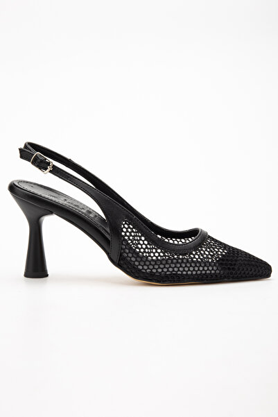 Entella Store Women's Luna Black Lace Pointed Buckle Heeled Shoes
