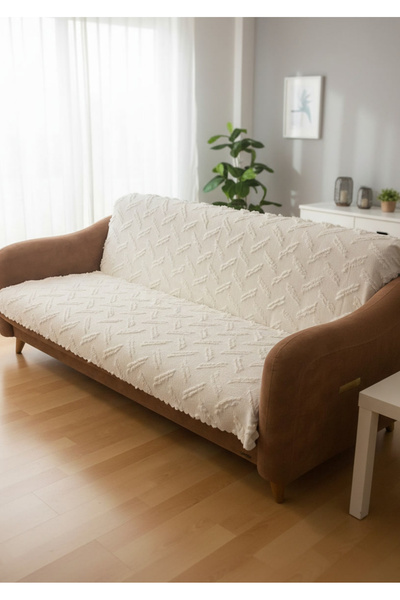 Sivalde غطاء أريكة بوهيمي أبيض، غطاء أريكة/كنبة لغرفة المعيشة، 160×210 سم، قط...