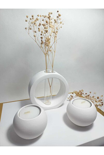 emilysamy Round Shaped Glass Tube Decorative Vase, Double Candle Holder Set W...