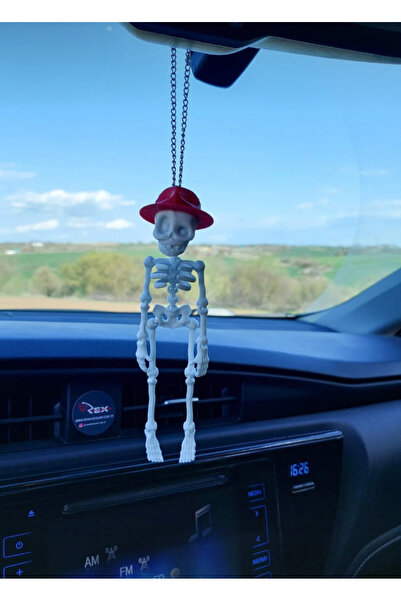 Store Araba İçi İskelet Figürlü Ayna Süsü – Şapkalı Dekoratif Araç Aksesuarı