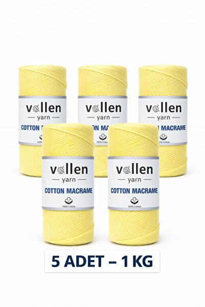 vollen yarn 5 ADET, 1KG, Premıum Koton Pamuk Makrome Ipi,2mm Pamuk Zincir Mak...