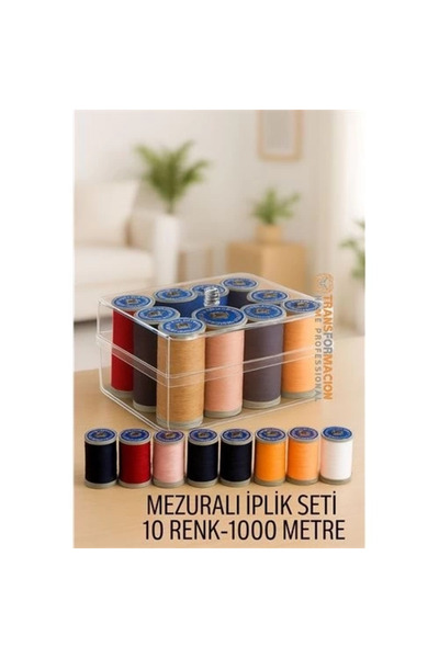 Alvo Store BUĞZ Dikiş İpliği Seti - 10 Renk 1000 Mt Kutulu Mezuralı Dikiş Seti