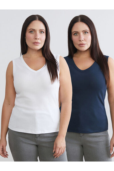 LC Waikiki Seray New Season Plus Size V-Neck Women's Undershirt 2-Pack