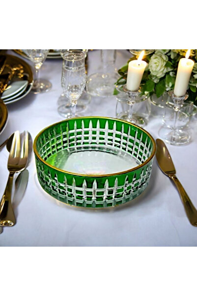 Glowvera Gold Edged Square Decor Cut Crystal Glass Salad Bowl 25 cm Diameter