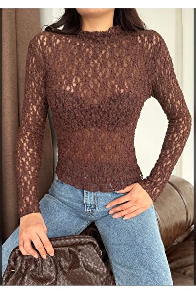 DAME Stand-Up Collar Transparent Detail Bluz