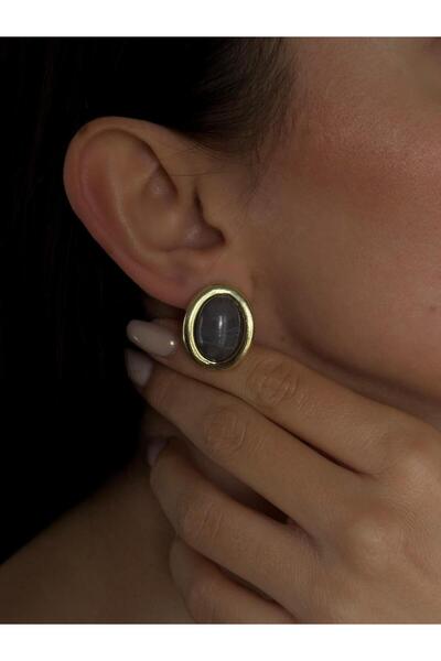 Luseda أقراط عتيقة ذات تفاصيل حجرية بيضاوية الشكل بلون ذهبي أنثراسيت