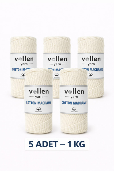vollen yarn 5 ADET, 1KG, Premıum Koton Pamuk Makrome Ipi,2mm Pamuk Zincir Mak...