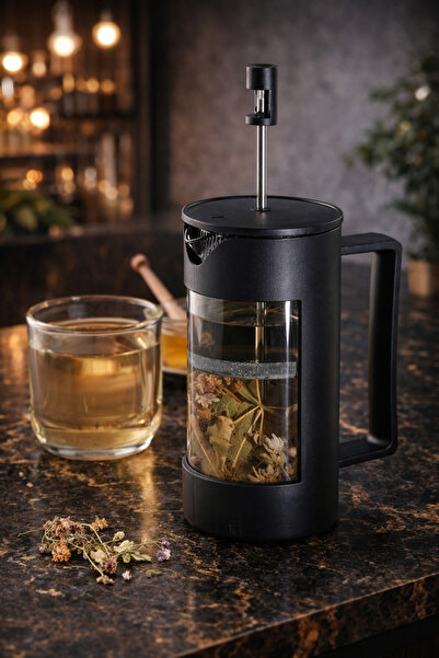 YzHome Black Borosilicate Glass French Press Herb Teapot 350ml