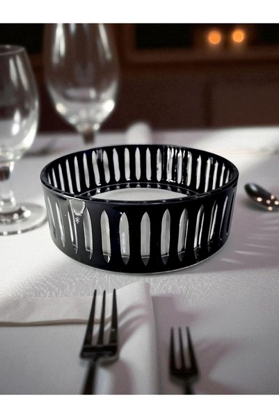 Glowvera Collection 25 cm Black Line Decor Cut Crystal Tableware Presentation Bowl