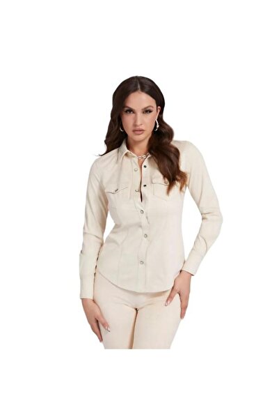 Guess Leather-Look shirt, Cream, W1BH13WE5D0