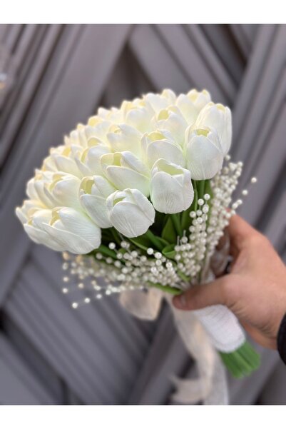 Bioren Dik İncilerle Süslenmiş Sararmaz Lale Gelin Çiçeği (16+1) (Gelin Çiçeğ...