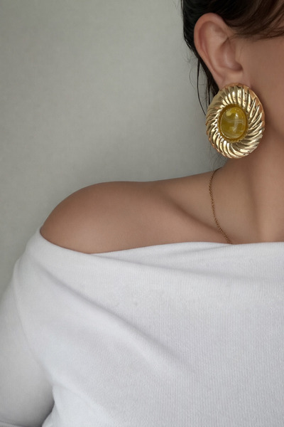 YENGEÇ Gold Taş Detaylı Küpe