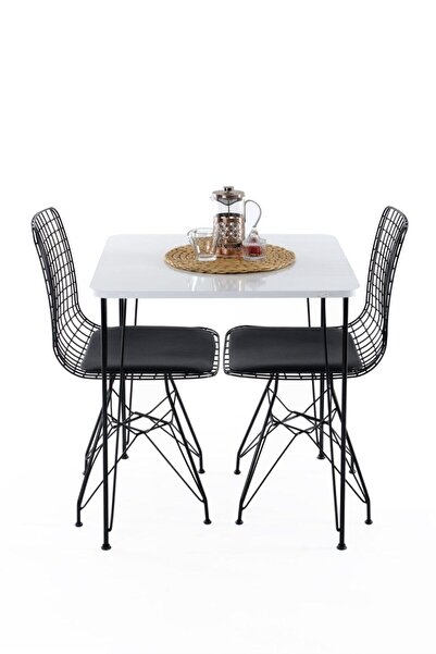 Boss Concept Mutfak Balkon Masası beyaz suntalam 70x70 cm 2 Adet Tel Sandalye...