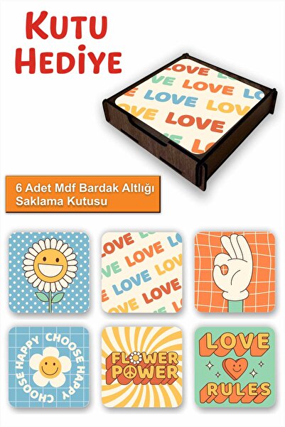 UNT Love Themed 6-Piece Mdf Coaster Set |   Colorful Pop Art Design |   Woode...