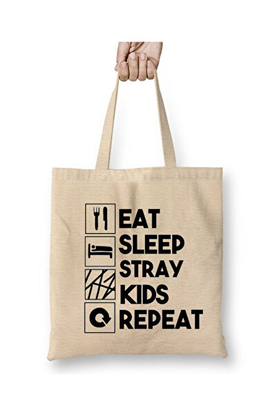 Toyaso Eat Sleep Stray Kids Repeat White Cloth Bag Long Handle Shopping Bag B...