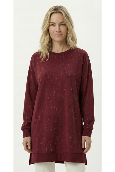 Birol Triko Women's Rain Patterned Burgundy Tunic