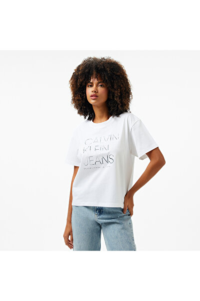 Calvin Klein Embroidered İnstitutional Kadın Beyaz T-Shirt