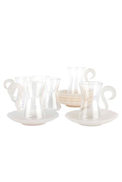 Mikasa Moor 6-Person Pink Swan Handle Glass Tea Cup Set