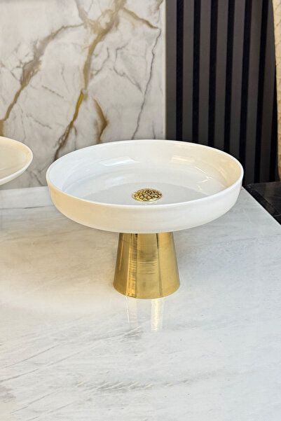 MAY HOME Porselen Gold Metal Ayaklı Sunumluk Kase & Salata Meyve Meze Servisliği