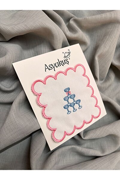 asyakuş Cheers Pink Blue Embroidered Presentation Cocktail Party Napkin
