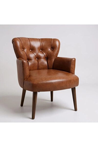 WATERYBROOK Tekli Berjer Koltuk - Kapitoneli Suni Deri - Ceviz Ahşap Ayaklı -...