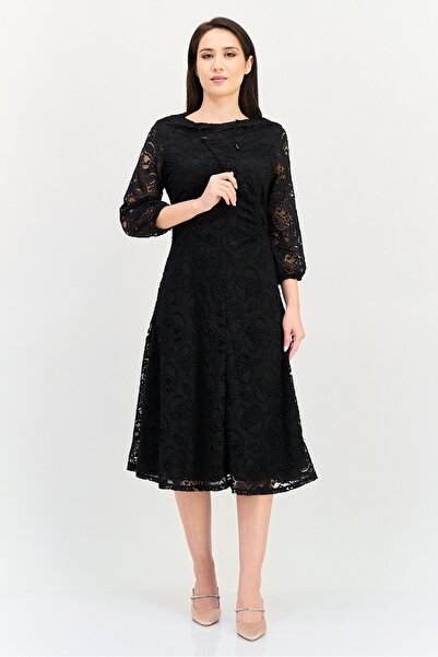 PROMOD Women Textured Midi Dress, Black