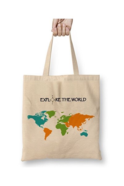 Toyaso Explore the World World Map White Tote Bag Long Handle Shopping Bag Be...