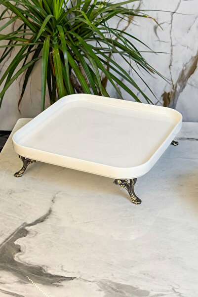 MAY HOME Porselen Antik Taban Ayaklı Sunumluk Servislik Kare