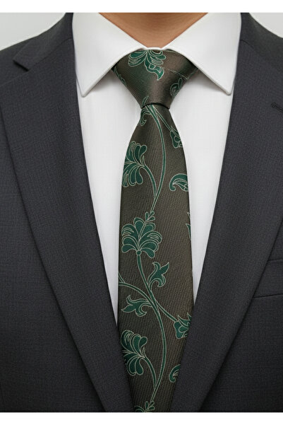 Gutiero Slim 6 Centimeter Tie with Green Patterned Handkerchief