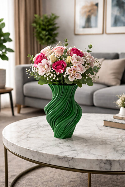 GORZELIA TECHNOLOGY 3D Baskı Spiral Tasarımlı Dekoratif Vazo – Modern Minimal...