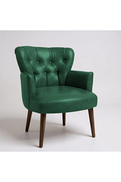 WATERYBROOK Tekli Berjer Koltuk - Kapitoneli Suni Deri - Ceviz Ahşap Ayaklı -...