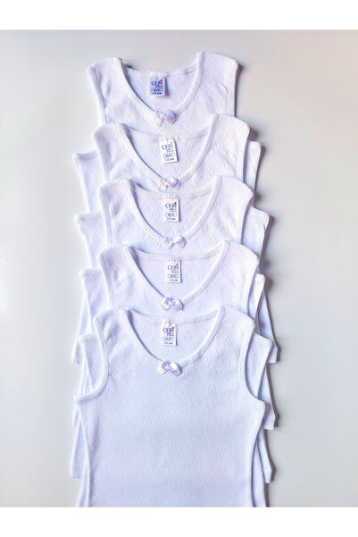 ÇebiKids Girl's 100% Cotton White Jacquard Thick Strap Undershirt 5-Pack
