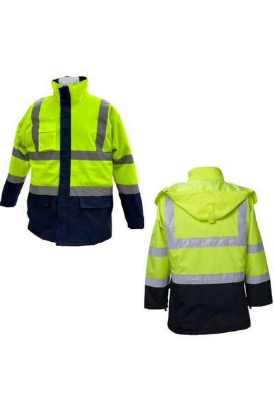 Global YEŞİL-LACİVERT 3XL FOSFORLU KAPŞONLU MONT- PARKA