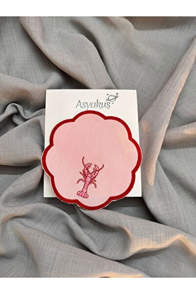asyakuş Pink Lobster Embroidered Presentation Cocktail Party Napkin