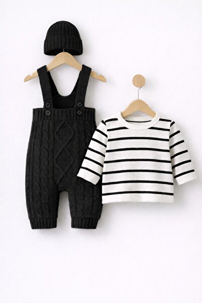 Minytrendy Erkek Bebek Çocuk 3 Parça Triko Bayramlık Takım Triko Kazak ve Ber...