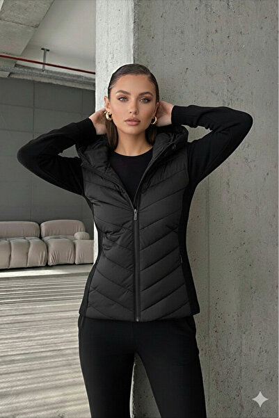 lermona Women's Black Contrast Puffer Coat – Oversized, Lined, Winter