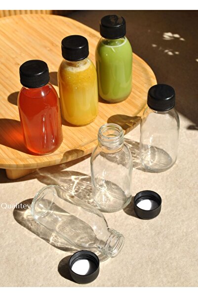 Qualitev 6 Pieces 100 ml Clear Glass Shot Bottle with Leak-Proof Cap Detox Bo...