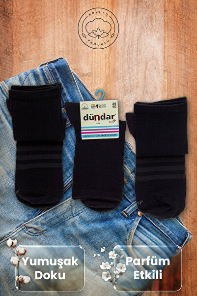 Dündar Black 4 Season Scented Cotton Stitch-Free 3-Piece Sock Set