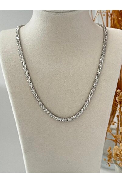 marsel aksesuar Baget Su Yolu Thin Silver Steel Necklace