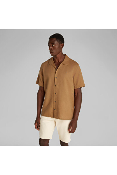 Calvin Klein Cotton Cuban Erkek Kahverengi Gömlek