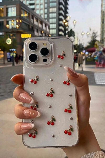 Jetmobil iPhone 16 Pro Max Compatible 3D Cherry Pattern Camera Protruding Sil...