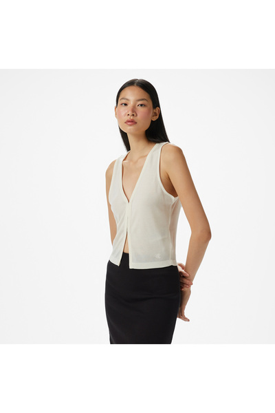 Calvin Klein Soft Touch Cardigan Kadın Beyaz Kolsuz T-Shirt